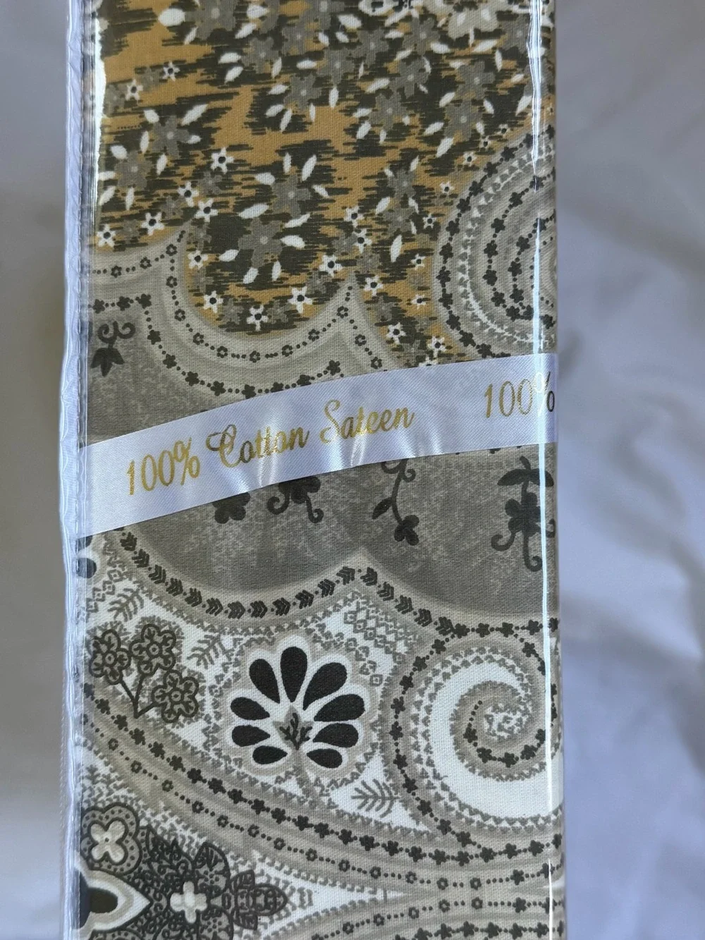 Milano King Duvet Set 3 PC 300 TC 100% Cotton Sateen Paisley Gray Gold New